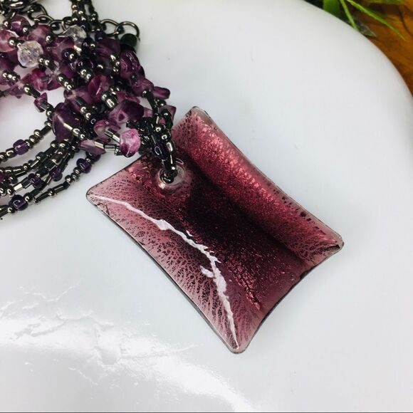 Designer Artisan CG Amethyst Purple Art Glass Necklace 4418 - Picture 6 of 9